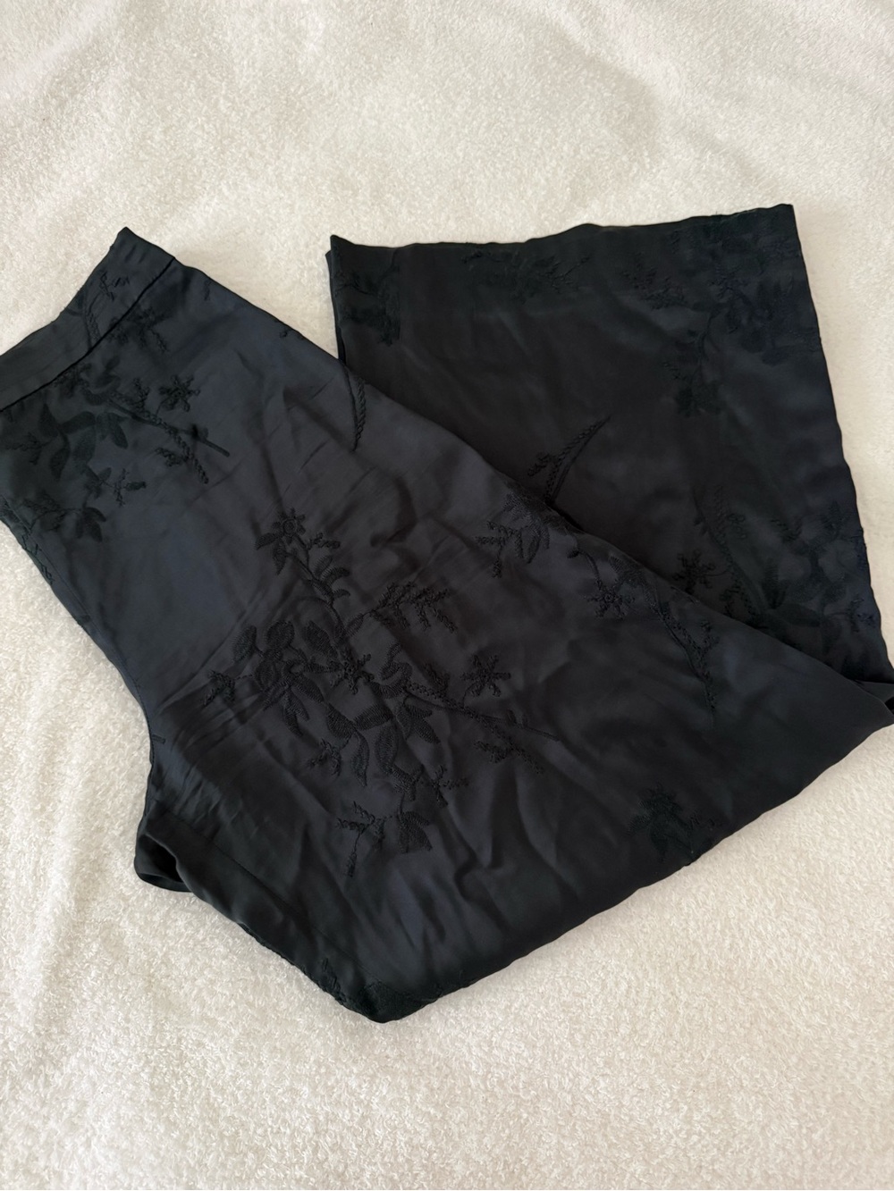 Zara Black Embroidered Wide-Leg Pants